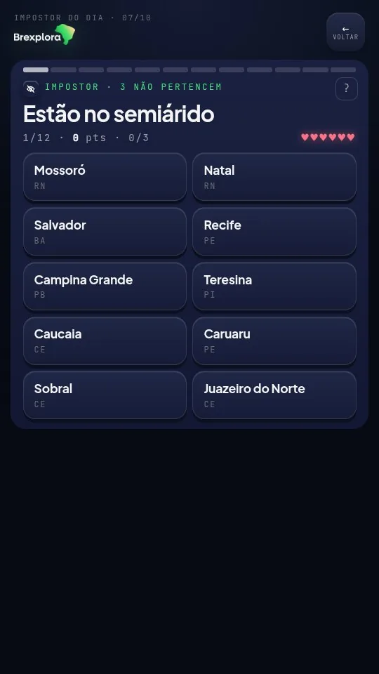 O Impostor do dia: dez lugares, três não pertencem